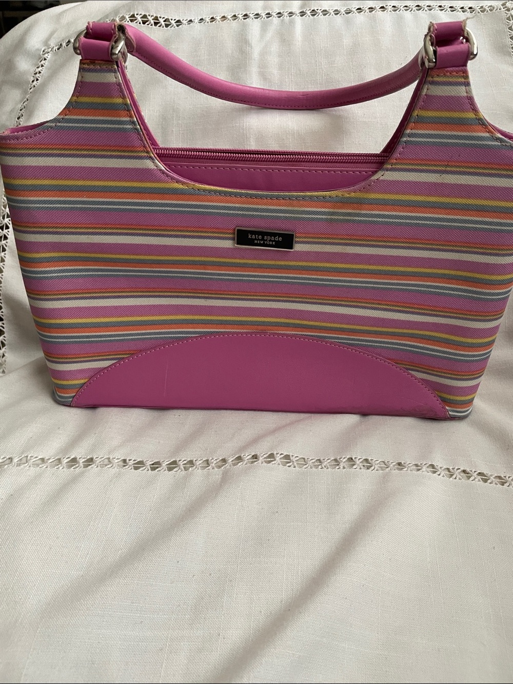 kate spade Pink Multicolor Striped Shoulder Bag-Minor Flaws Shown In Pictures